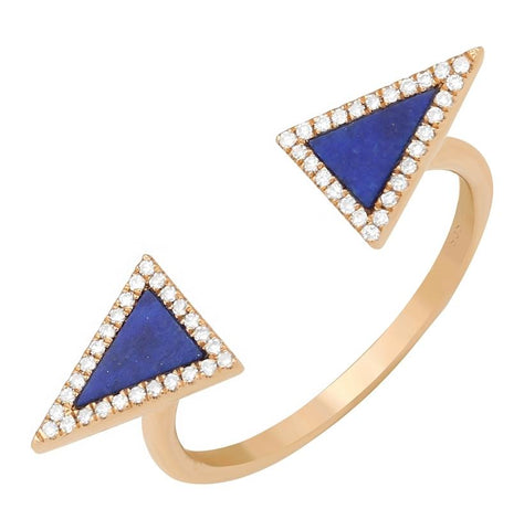 0.11 Ctw Diamond 14k Rose Gold Lapis Round Shape Womens Gemstone Ring