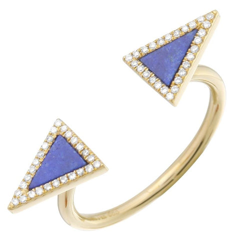 0.12 Ctw Diamond 14k Yellow Gold Lapis Round Shape Womens Gemstone Ring