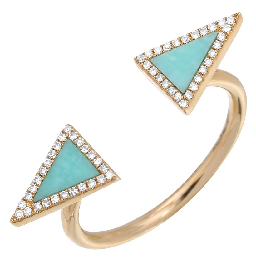 0.11 Ctw Diamond 14k Yellow Gold Turquoise Round Shape Womens Gemstone Ring