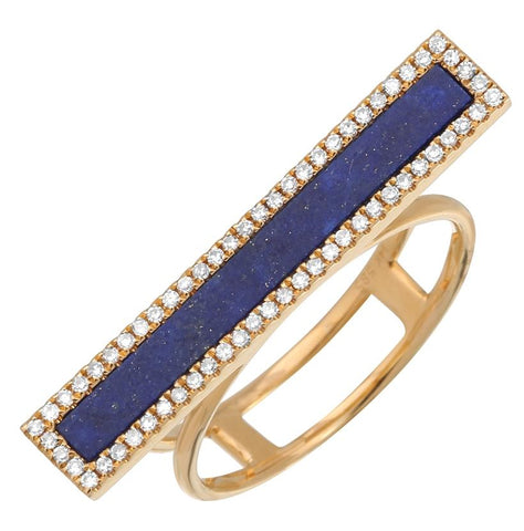 0.21 Ctw Diamond 14k Yellow Gold Lapis Round Shape Womens Gemstone Ring