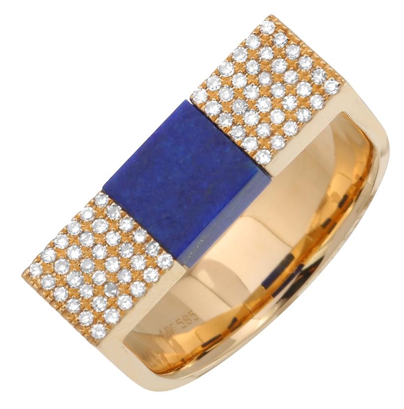 0.23 Ctw Diamond 14k Yellow Gold Lapis Round Shape Womens Gemstone Ring