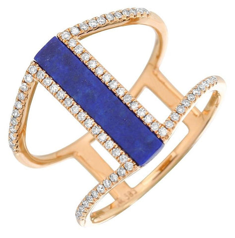 0.22 Ctw Diamond 14k Rose Gold Lapis Round Shape Womens Gemstone Ring