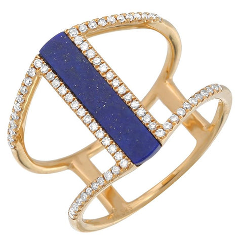 0.23 Ctw Diamond 14k Yellow Gold Lapis Round Shape Womens Gemstone Ring