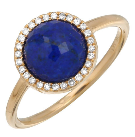 0.09 Ctw Diamond 14k Yellow Gold Lapis Round Shape Womens Gemstone Ring