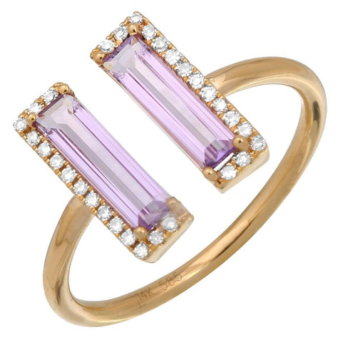 0.09 Ctw Diamond 14k Yellow Gold Amethyst Round Shape Womens Gemstone Ring