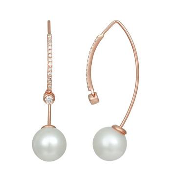 0.17 Ctw Diamond 14k Rose Gold Pearl Earrings