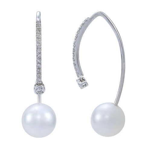 0.14 Ctw Diamond 14k White Gold Pearl Earrings