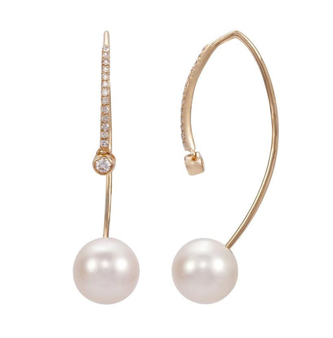 0.14 Ctw Diamond 14k Yellow Gold Pearl Earrings