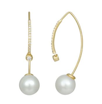 0.17 Ctw Diamond 14k Yellow Gold Pearl Earrings