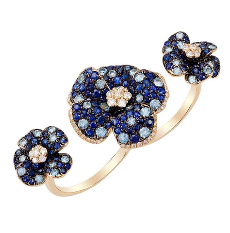 0.41 Ctw Diamond 14k Yellow Gold Sapphire Topaz Round Shape Womens Gemstone Ring