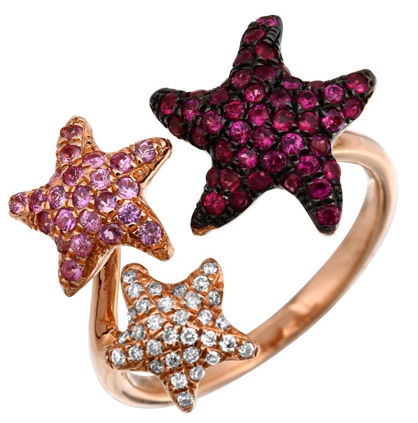 0.11 Ctw Diamond 14k Rose Gold Ruby Sapphire Round Shape Womens Gemstone Ring