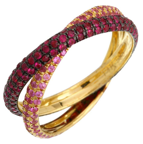 14k Yellow Gold Ruby Sapphire Round Shape Womens Gemstone Ring