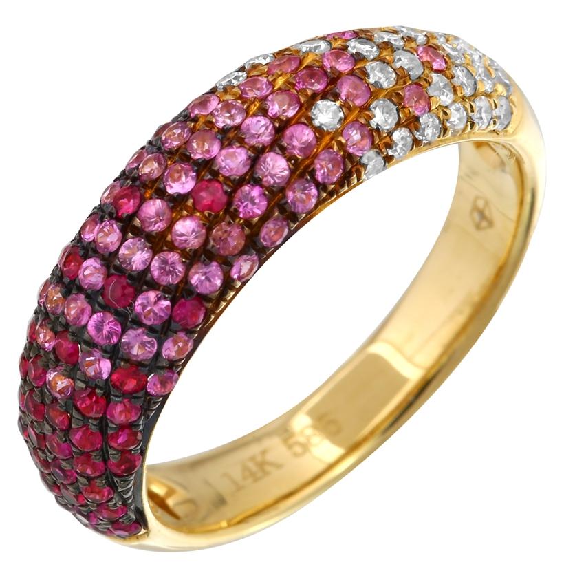 0.22 Ctw Diamond 14k Yellow Gold Ruby Sapphire Round Shape Womens Gemstone Ring