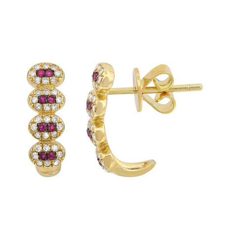 0.24 Ctw Diamond 14k Yellow Gold Ruby Round Shape Womens Gemstone Earrings