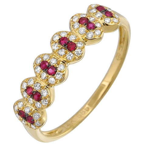 0.18 Ctw Diamond 14k Yellow Gold Ruby Round Shape Womens Gemstone Ring
