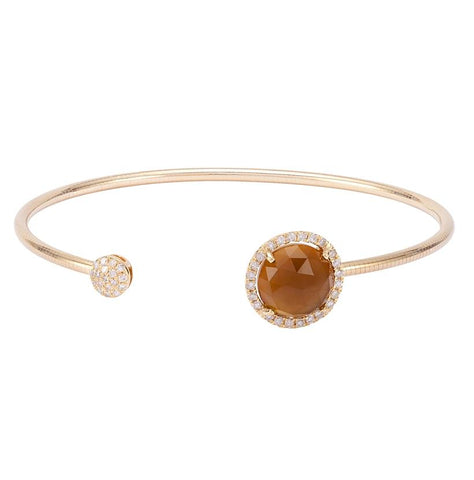 0.28 Ctw Diamond 14k Yellow Gold Topaz Round Shape Womens Gemstone Bangle Bracelet