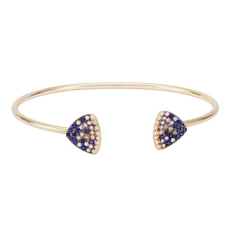 0.15 Ctw Diamond 14k Yellow Gold Sapphire Topaz Round Shape Womens Gemstone Bangle Bracelet