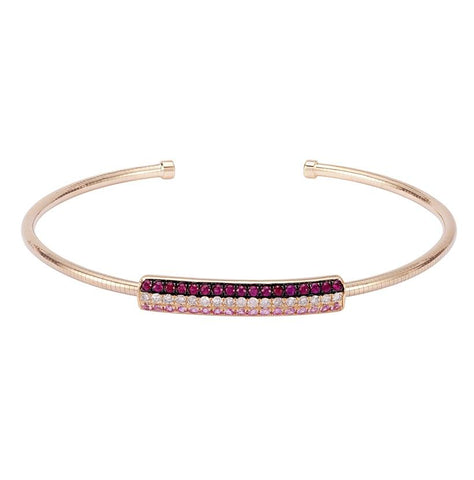 0.19 Ctw Diamond 14k Yellow Gold Ruby Sapphire Round Shape Womens Gemstone Bangle Bracelet