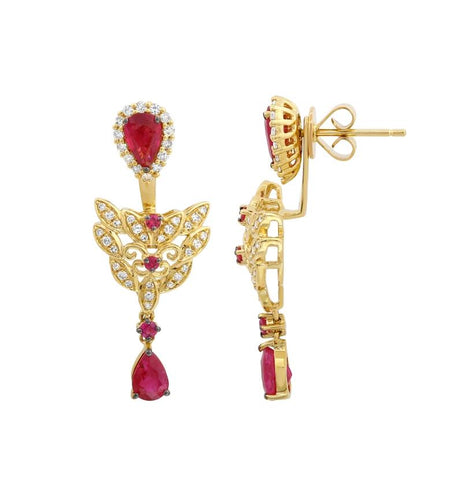 0.43 Ctw Diamond 14k Yellow Gold Ruby Round Shape Womens Diamond Earrings