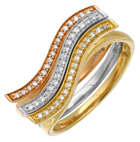 0.21 Ctw Diamond 14k Tri Color Gold Round Shape Womens Diamond Ring