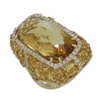 0.52 Ctw Diamond 14k Yellow Gold Citrine Sapphire Round Shape Womens Gemstone Ring