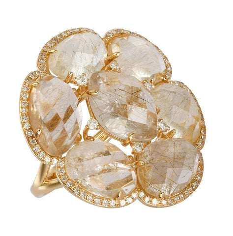 0.41 Ctw Diamond 14k Yellow Gold Quartz Round Shape Womens Gemstone Ring