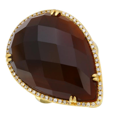 0.24 Ctw Diamond 14k Yellow Gold Topaz Agate Round Shape Womens Gemstone Ring