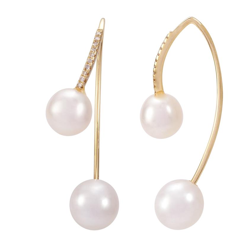 0.08 Ctw Diamond 14k Yellow Gold Pearl Earrings