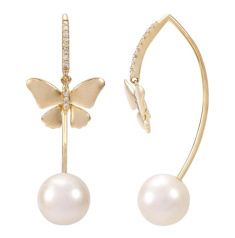 0.08 Ctw Diamond 14k Yellow Gold Pearl Earrings