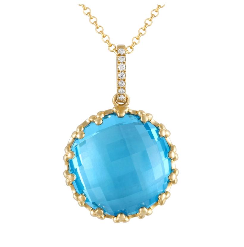 0.03 Ctw Diamond 14k Yellow Gold Topaz Round Shape Womens Gemstone Necklace Pendant With 16 Inch Chain