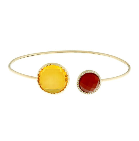 0.09 Ctw Diamond 14k Yellow Gold Citrine Agate Round Shape Womens Gemstone Bangle Bracelet