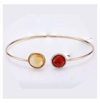 0.06 Ctw Diamond 14k Yellow Gold Citrine Agate Round Shape Womens Gemstone Bangle Bracelet