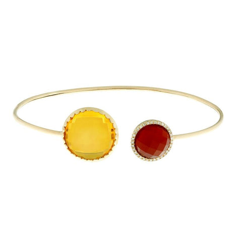 0.08 Ctw Diamond 14k Yellow Gold Citrine Agate Round Shape Womens Gemstone Bangle Bracelet