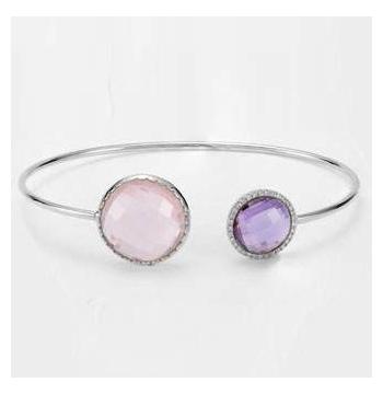 White Silver Silver Amethyst Quartz  Round Shape Womens Bangle Bracelet