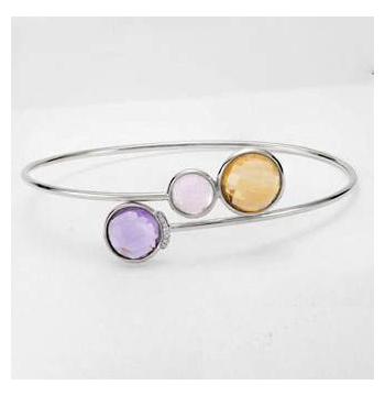 White Silver Silver Amethyst Citrine Quartz  Round Shape Womens Bangle Bracelet