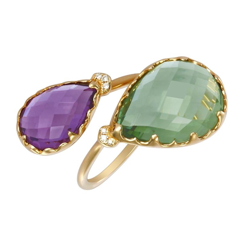 0.03 Ctw Diamond 14k Yellow Gold Amethyst Round Shape Womens Gemstone Ring