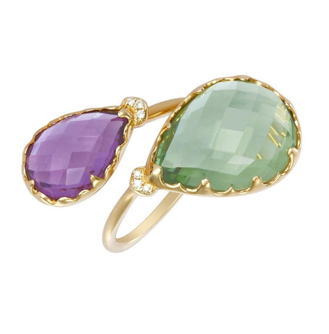 0.02 Ctw Diamond 14k Yellow Gold Amethyst Round Shape Womens Gemstone Ring