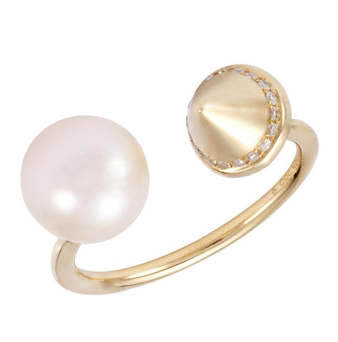 0.08 Ctw Diamond 14k Yellow Gold Pearl Ring