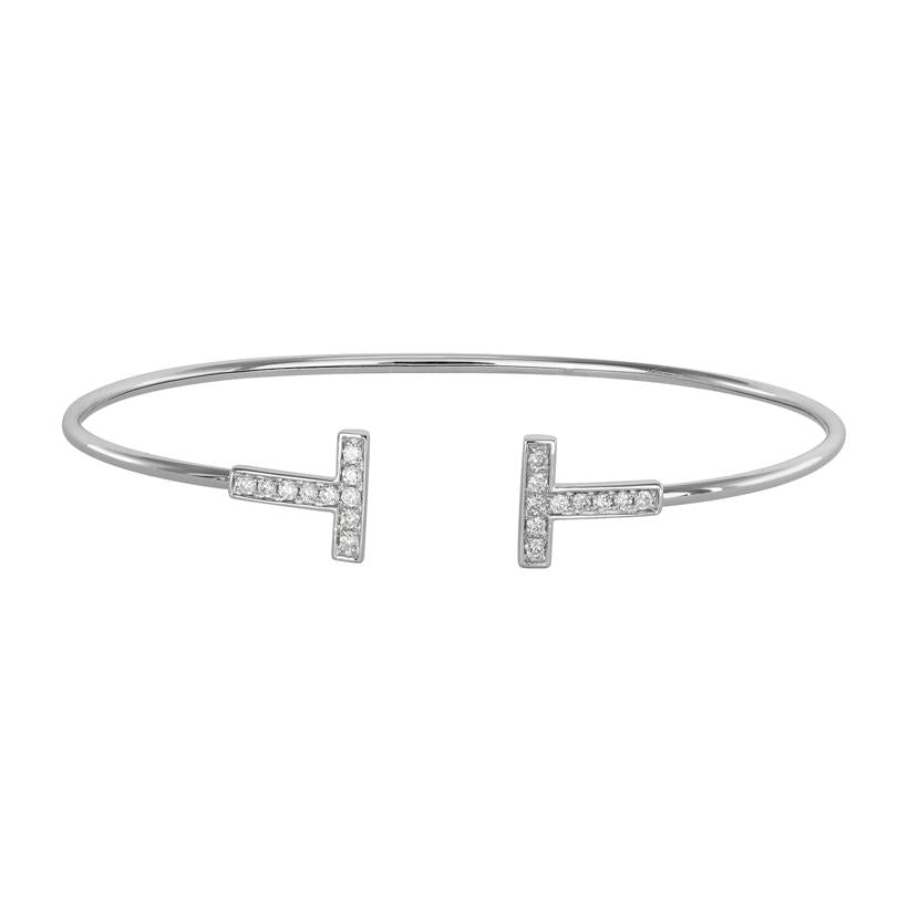 0.24 Ctw Diamond 14k White Gold Round Shape Womens Diamond Bangle Bracelet