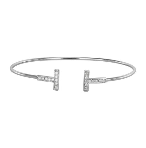 0.24 Ctw Diamond 14k White Gold Round Shape Womens Diamond Bangle Bracelet