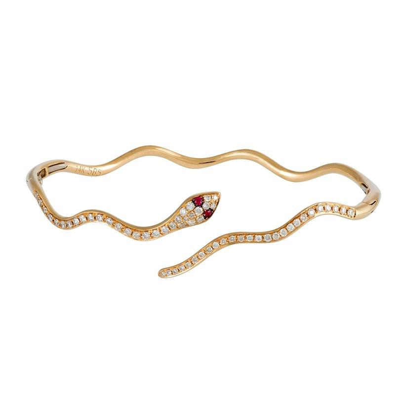 0.45 Ctw Diamond 14k Yellow Gold Ruby Round Shape Womens Diamond Bangle Bracelet