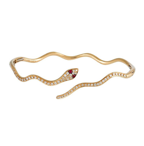 0.45 Ctw Diamond 14k Yellow Gold Ruby Round Shape Womens Diamond Bangle Bracelet