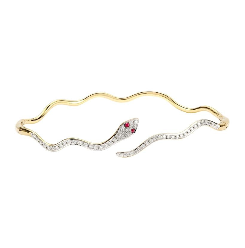 0.46 Ctw Diamond 14k Yellow Gold Ruby Round Shape Womens Diamond Bangle Bracelet