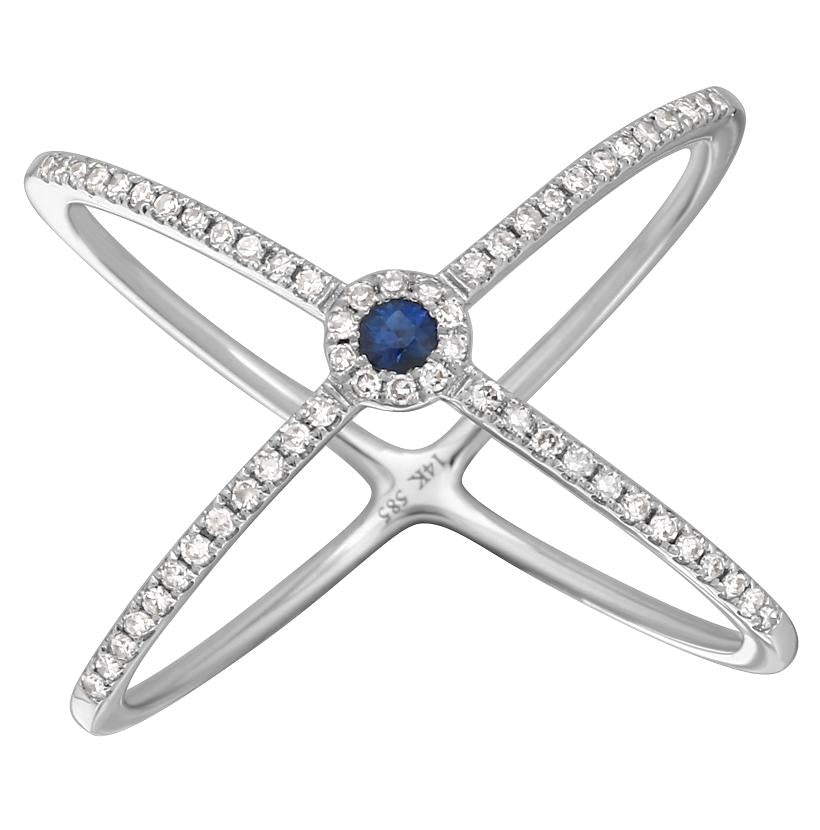 0.18 Ctw Diamond 14k White Gold Sapphire Round Shape Womens Gemstone Ring