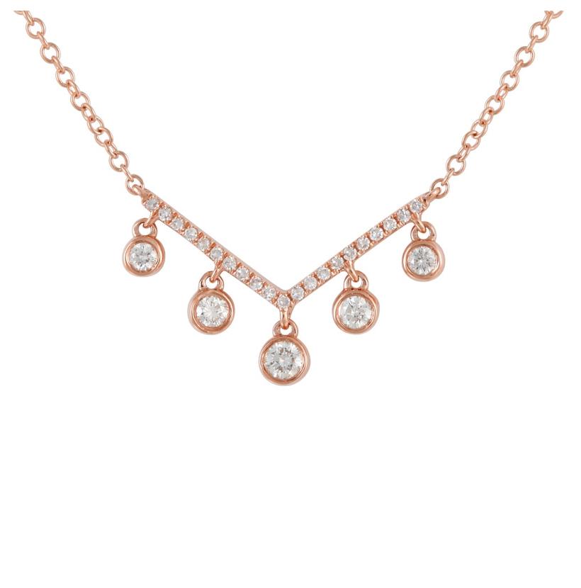 0.2 Ctw Diamond 14k Rose Gold Round Shape Womens Diamond Necklace