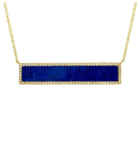 0.22 Ctw Diamond 14k Yellow Gold Lapis Round Shape Womens Gemstone Necklace