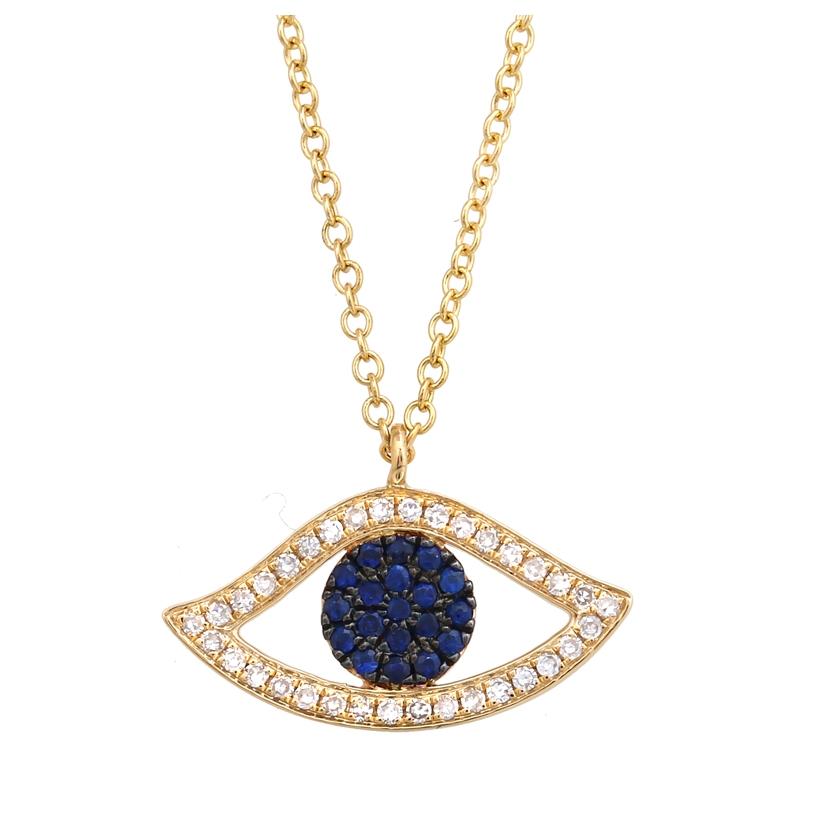 0.12 Ctw Diamond 14k Yellow Gold Sapphire Round Shape Womens Gemstone Necklace Pendant With 16 Inch Chain