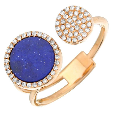 0.16 Ctw Diamond 14k Rose Gold Lapis Round Shape Womens Gemstone Ring