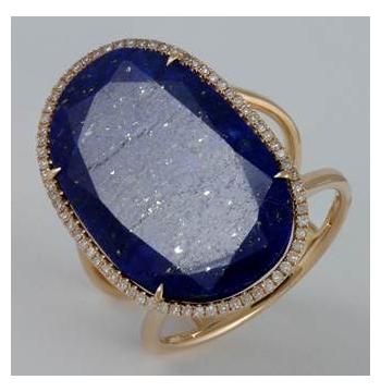 0.2 Ctw Diamond 14k Yellow Gold Lapis Round Shape Womens Gemstone Ring