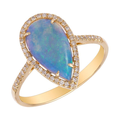 0.14 Ctw Diamond 14k Yellow Gold Opal Round Shape Womens Gemstone Ring